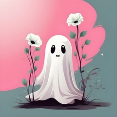 Ghost and Flower in Minimalist Style Generative AI