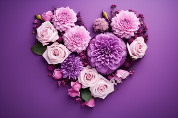 romantic and enchanting violet background enhanced by a beautiful flower heart shaped  for valentine's day