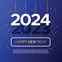 Happy new year elegant blue and gold background, greeting template, vector