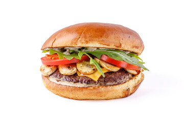 fresh appetizing burger on white background for food delivery site 2