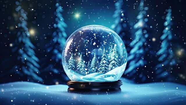 Snow globe with trees in forest in the snow