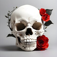 Skull with a Flower Generative AI
