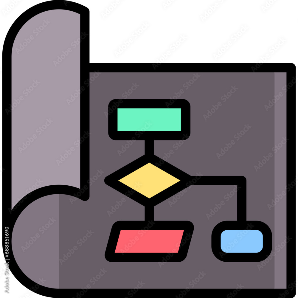 Poster flowchart outline color icon