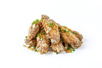 delicious fresh chicken wings with garlic sauce white background for food delivery site 1