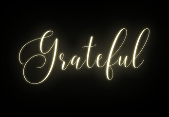 Grateful glowing pink text on black background