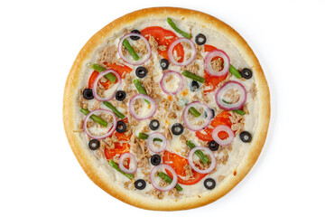 appetizing fresh pizza on a white background for food delivery site