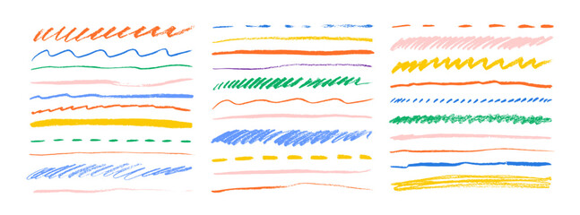 Various colored underlines and dividers collection. Hand drawn charcoal curved and dotted lines.