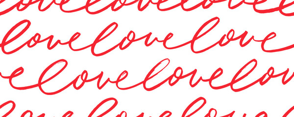 Seamless banner design with pink romantic phrases love. Brush drawn modern romantic calligraphy.