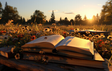 Open book in the flower field