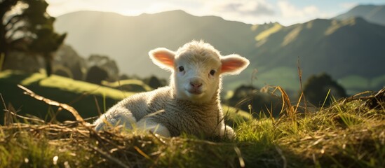 New Zealand countryside, lamb, one week old.