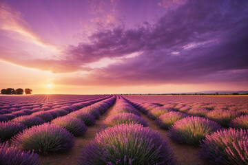 Berautiful summer sunset over lavender field