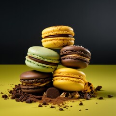 Delicious Colorful Macarons Close-Up. Generative AI.