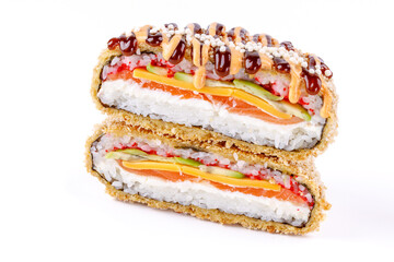 appetizing fresh sushi burgers on white background for food delivery site 10
