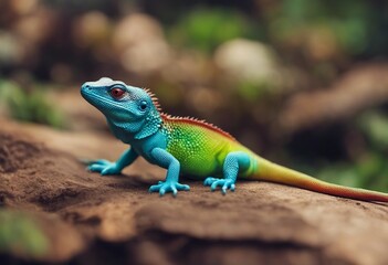 Colorful lizard Beautiful animals nature with fantasy ink cartoon paint and plasticine toy Fun background