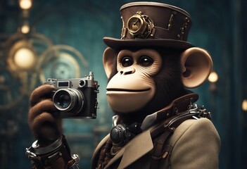 Steampunk monkey illustration - obrazy, fototapety, plakaty