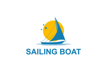 Dhow ship sailboat logo, with sunset silhouette, simple minimalist design.