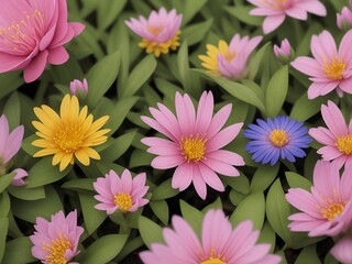 flowers in bloom, bright colors, photo wallpaper