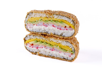 appetizing fresh sushi burgers on white background for food delivery site 5