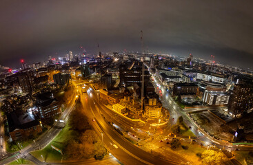 Fototapeta na wymiar Aerial Night Shot of the Centre of Leeds, West Yorkshire, UK
