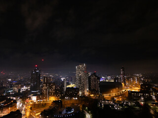 Aerial Night Shot of the Centre of Leeds, West Yorkshire, UK
