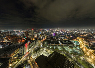 Fototapeta premium Aerial Night Shot of the Centre of Leeds, West Yorkshire, UK