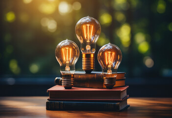 Three technology light bulb on books