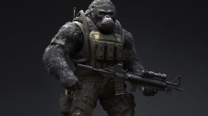 Gorilla dressed as a war soldier. Created with Generative AI.