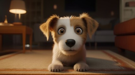 Cute baby puppy. Cartoon animation style. Created with Generative AI	

