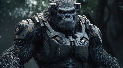 Fototapeta premium cyberpunk gorilla mercenary. Created with Generative AI. 