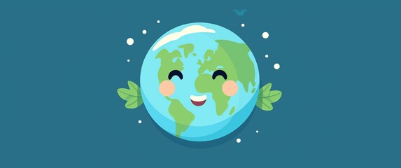 flat design, earth smile, happy, earth with eye cute, animate of cycle hydrologists, simple, minimalist