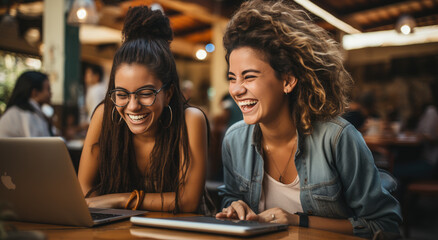 Couple of smiling multithnic student girls