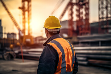 Back view of construction engineer