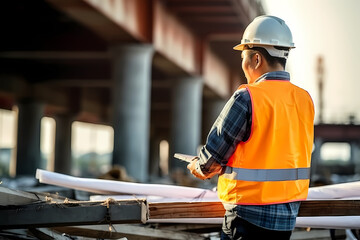 Back view of construction engineer