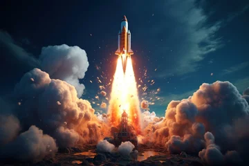 Foto op Plexiglas A rocket launching into space, reaching new heights. Generative AI. © Dusit