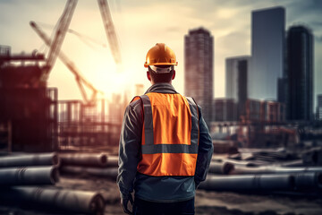 Back view of construction engineer