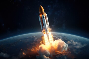 A rocket launching into space, reaching new heights. Generative AI.