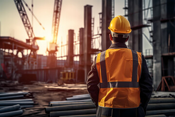 Back view of construction engineer