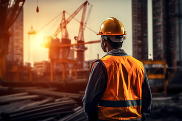 Back view of construction engineer