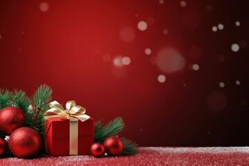 Merry Christmas banner with blank space for text, red background. Generative AI.