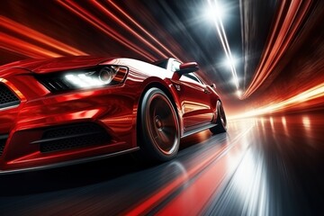 Naklejka premium Motion blur shot, curve tail light drifting car wheels.