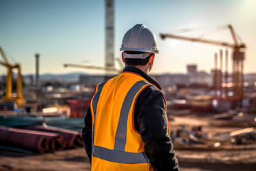 Back view of construction engineer