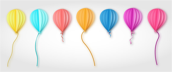 Set of Realistic cuts of paper Isolated Colorful Balloons with a White Background