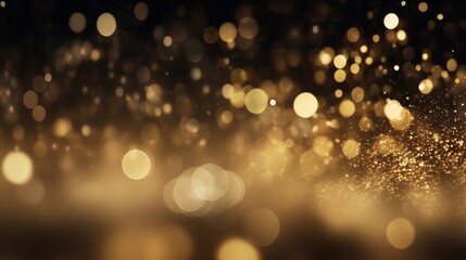 Fototapeta na wymiar Blurred Gold Glitter on Black Background