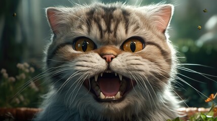 Angry looking cat. Created with Generative AI. - obrazy, fototapety, plakaty