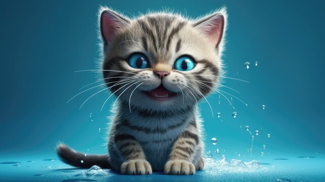 Cute cat smiling. Cartoon animation style. Created with Generative AI.	
