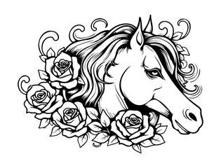 A Majestic Horse with Beautiful Roses