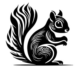 A Playful Squirrel in a Monochrome World, black vector design isolated against white background 