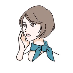 頬に手を添えるスカーフの女性