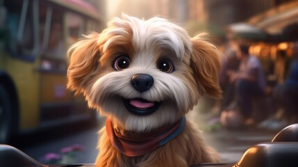Cute baby puppy smiling. Cartoon animation style. Created with Generative AI.	
