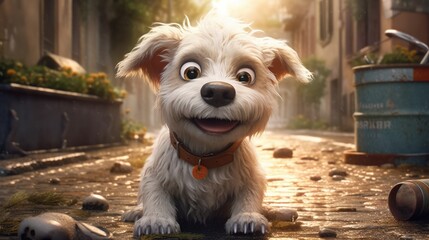 Cute baby puppy smiling. Cartoon animation style. Created with Generative AI.	
